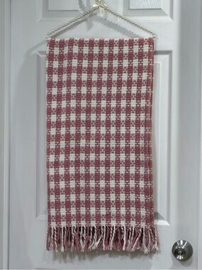 Dusty Rose & White Plaid Fringe  Throw Blanket